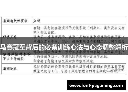 马赛冠军背后的必备训练心法与心态调整解析